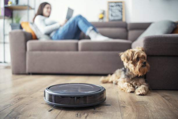 在机器人打扫时放松。图片下载