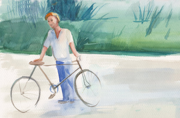 路上骑自行车的女人图片下载