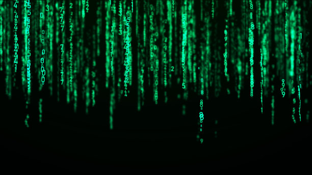 数字背景绿色矩阵。编码或黑客概念。随机数流。3 d渲染。图片下载