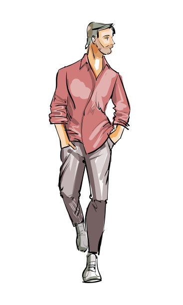 穿着休闲服装的年轻人的形象。他们去看观众。全身。矢量图图片下载