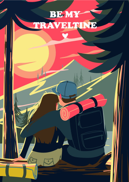 带有粉红色、绿色和黄色风景画的贺卡图片下载