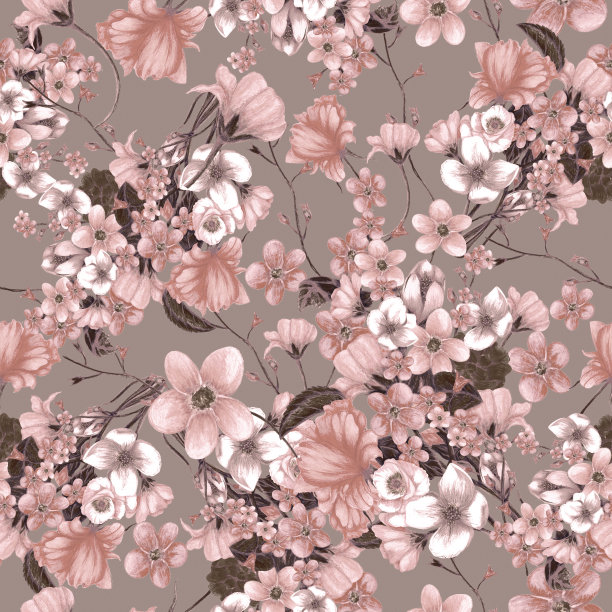 手绘春花图案，无缝花图案，植物春图案图片下载