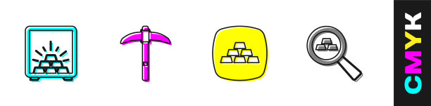 设置安全与金条pickaxe黄金和图标图片下载