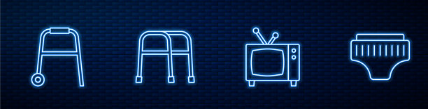 设置线复古电视步行者和成人尿布图片下载