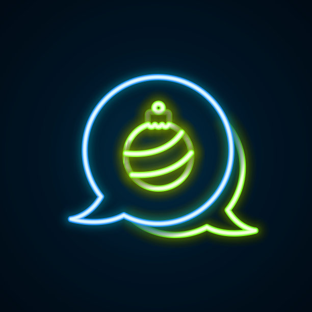 圣诞球霓虹灯线，黑色背景上的圣诞快乐和新年快乐，彩色轮廓概念矢量图图片下载