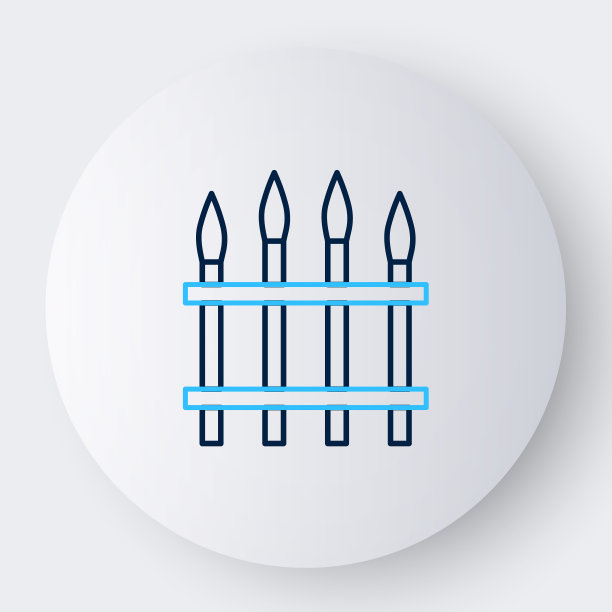 线条经典的铁栅栏与金属柱图标孤立在白色背景上。古老的锻铁栅栏。色彩斑斓的轮廓的概念。向量图片下载