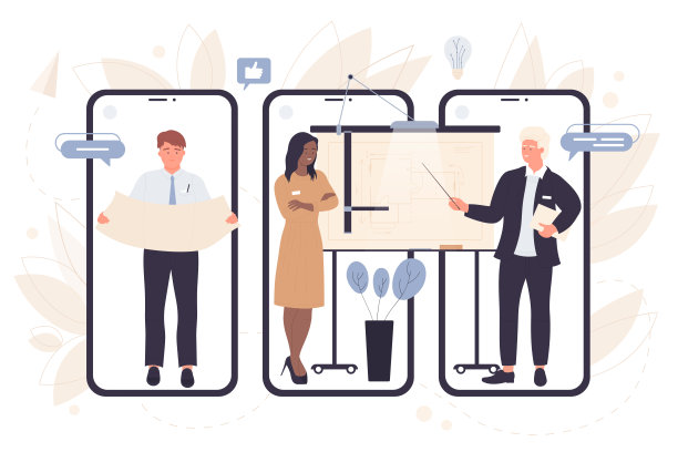 建筑师在手机屏幕上展示项目，开会介绍蓝图图片下载