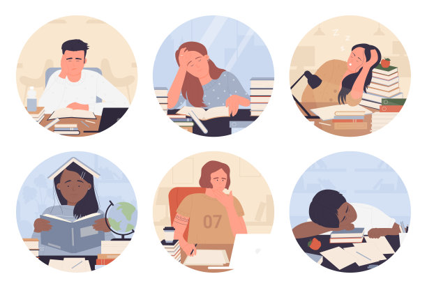 疲倦的学生在圆形的虚拟环境中学习，没有动力，无聊的青少年在做作业图片下载