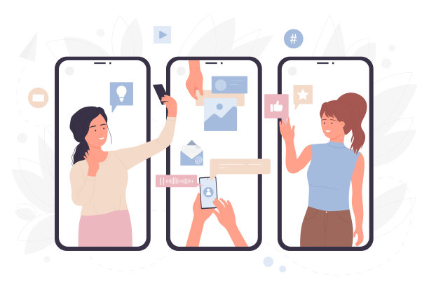 女性用户在手机屏幕上发送的带有照片、声音和视频的在线信息图片下载