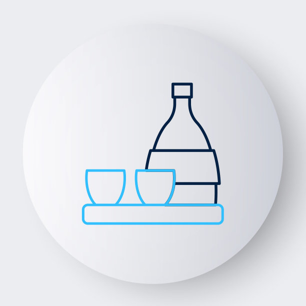 行瓶的清酒，小杯的清酒图标孤立在白色背景上。色彩斑斓的轮廓的概念。向量图片下载