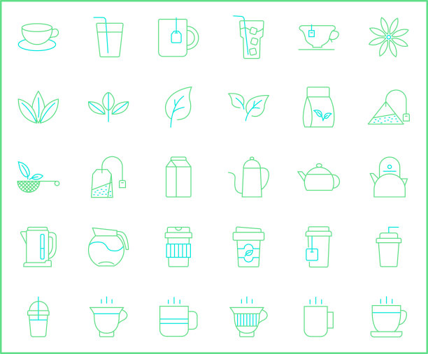 集茶饮图标线条风格。图片下载