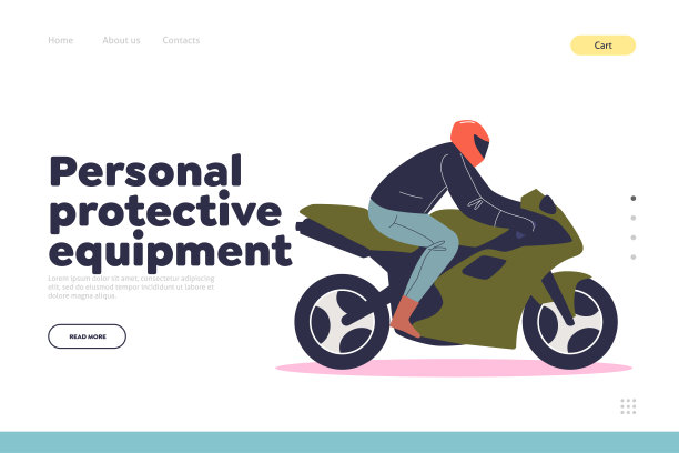 骑摩托车运动的男子个人防护装备概念落地页图片下载