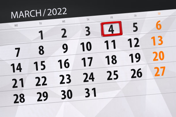日历计划为2022年3月，截止日期，4日，星期五图片下载