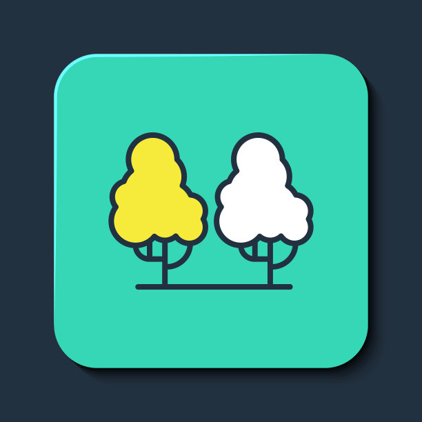 填充轮廓在蓝色背景上孤立的果树图标。农业植物。有机农场的产品。水果花园。园艺的主题。绿松石平方按钮。向量图片下载