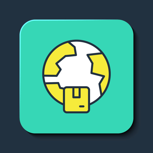 填充轮廓全球航运图标孤立在蓝色背景。绿松石平方按钮。向量图片下载