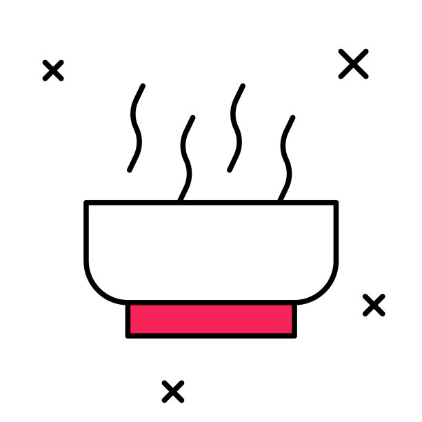 填充轮廓拉面汤碗与面条图标孤立在白色背景上。传统的亚洲面汤。向量图片下载