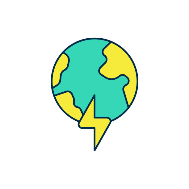 填充轮廓全球能源能源行星与闪电闪电图标孤立在白色背景上。生态概念与环境。向量图片下载