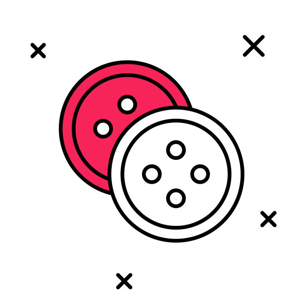 填充轮廓缝纫按钮的衣服图标孤立在白色背景。服装按钮。向量图片下载