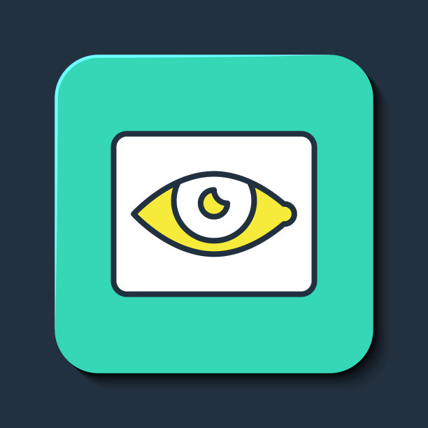 填充轮廓红眼效果图标孤立在蓝色背景上。眼睛发红的迹象。眼睛发炎疾病。绿松石平方按钮。向量图片下载