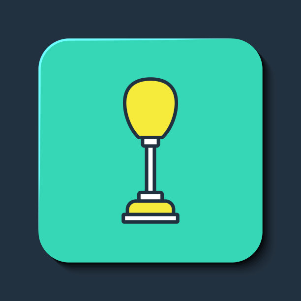 填充轮廓沙袋图标孤立在蓝色背景上。绿松石平方按钮。向量图片下载