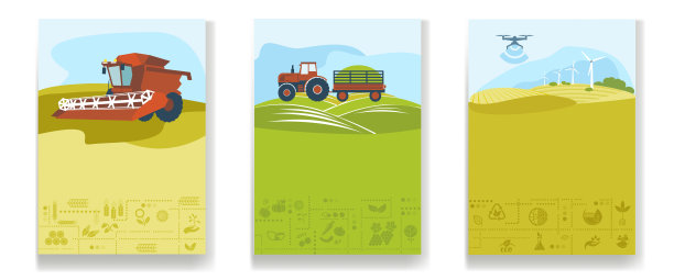 收集的模板农业小册子与联合收割机，拖拉机，田地，农场图片下载