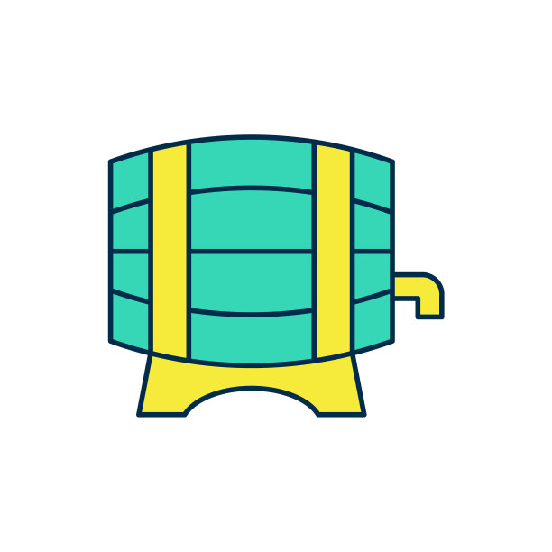 填充轮廓木桶机架上与旋塞图标孤立在白色背景上。向量图片下载