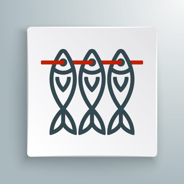 线干鱼图标孤立在白色背景上。色彩斑斓的轮廓的概念。向量图片下载