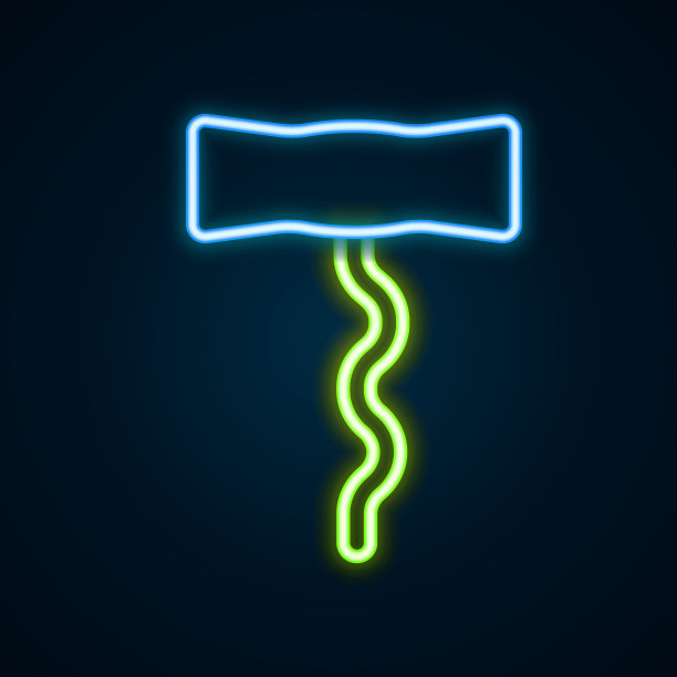 发光的霓虹灯线葡萄酒开瓶器图标孤立在黑色背景上。色彩斑斓的轮廓的概念。向量图片下载