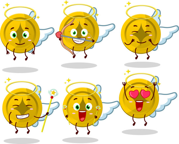 金币卡通设计成可爱的天使图片下载