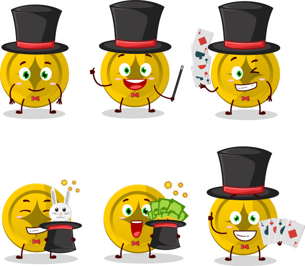 一个金币魔术师卡通人物表演图片下载