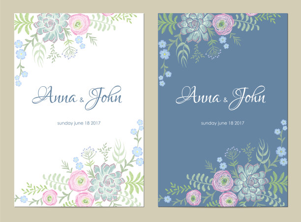 精致的鲜花婚礼请柬。保存日期贺卡花卉设计。毛茛玫瑰多汁复古刺绣矢量模板图片下载