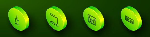 设置等距线推销，台灯，日历和书架与书籍图标。向量图片下载