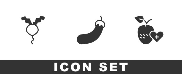 设置萝卜、茄子和健康水果图标。向量图片下载