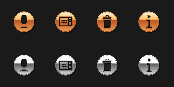 设置易碎玻璃、微波炉、垃圾桶和信息图标。向量图片下载