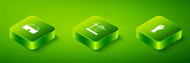 在支架上设置等距试管烧瓶，医用橡胶手套和安全护目镜图标。向量图片下载