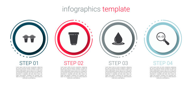设置水过滤器、滤筒、液滴及水化学配方。业务信息模板。向量图片下载