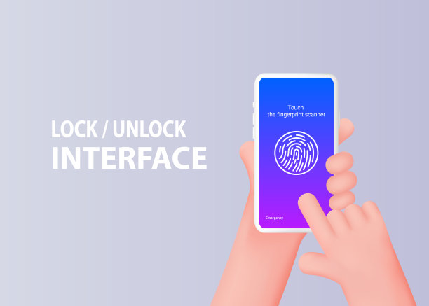 智能手机屏幕锁定与指纹扫描仪。这只手拿着手机。图片下载