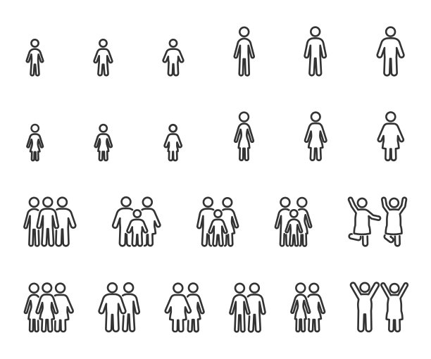 向量集的人瘦，正常，粗线图标。身体质量指数。人体比例不同。图片下载