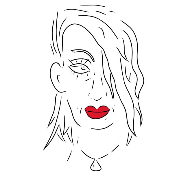 一幅年轻女子的肖像，手绘在白色背景上。图片下载