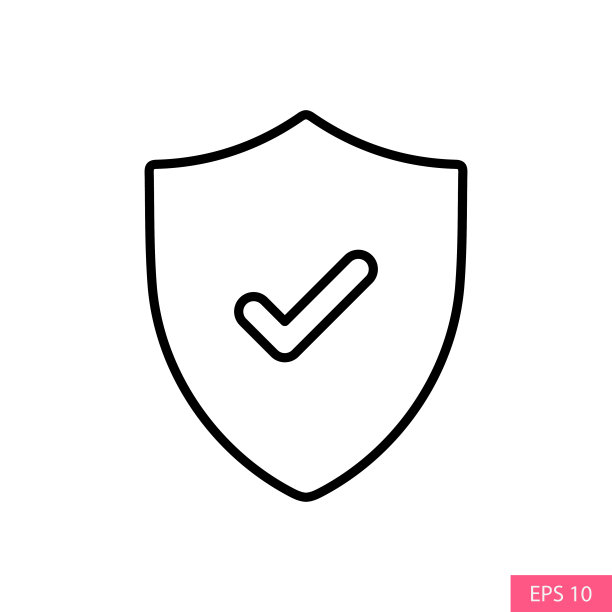 屏蔽检查标记矢量图标在大纲风格设计的网站设计，应用程序，UI，孤立在白色背景。可编辑的中风。安全的概念。EPS 10矢量插图。图片下载
