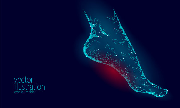 人脚脚趾3D低聚渲染。多边形蓝色医疗保健疼痛区。医学海报三角形点线腿解剖女性脚向量插图图片下载