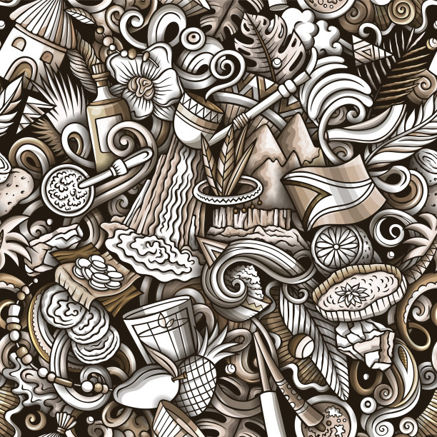 圭亚那无缝图案的卡通涂鸦。图片下载