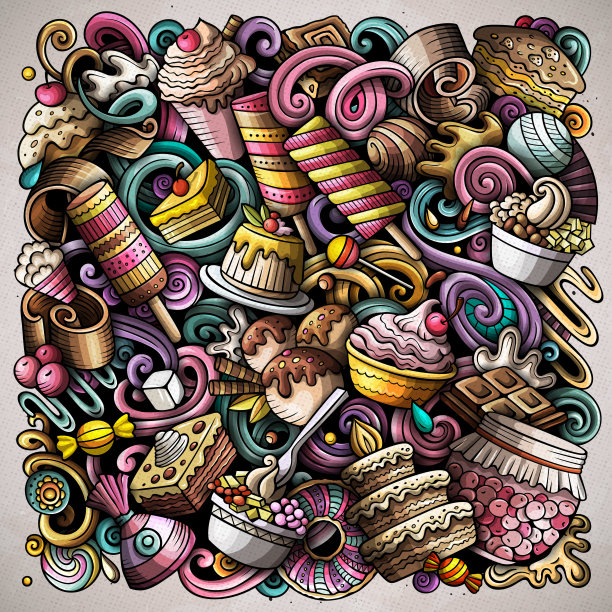甜食卡通矢量涂鸦插图。图片下载