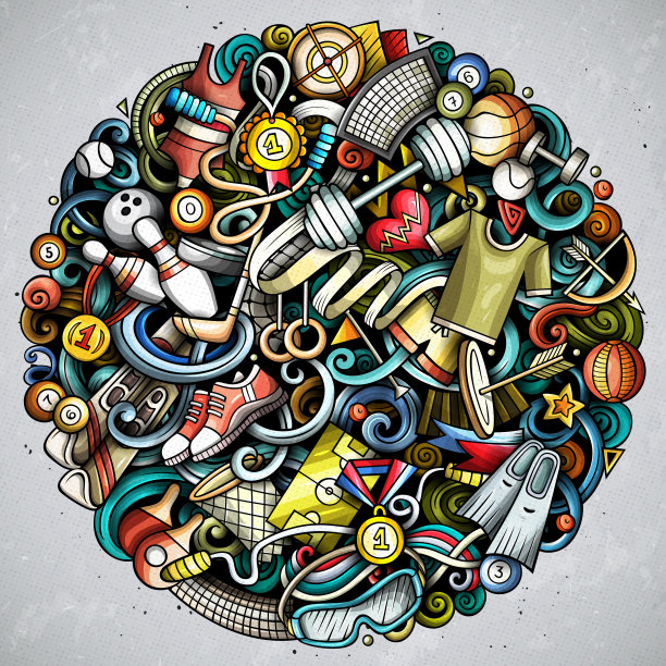 运动手绘矢量涂鸦插图。活动海报设计。图片下载