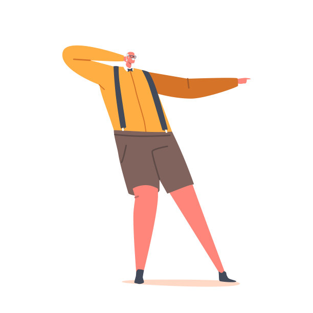 穿吊带短裤的老人跳舞，移动身体。爷爷跳舞，退休老人活跃的爱好，乐趣图片下载