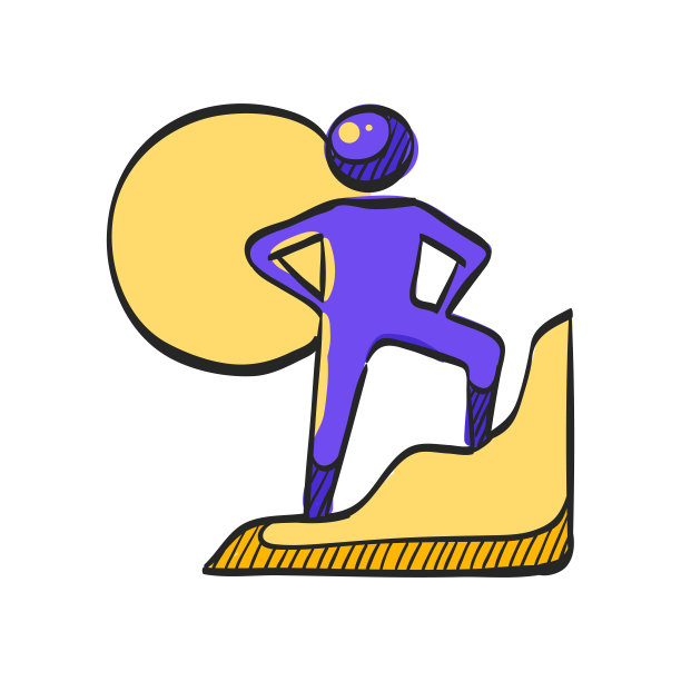 彩色绘画中的攀岩图标。运动冒险山日落日出图片下载