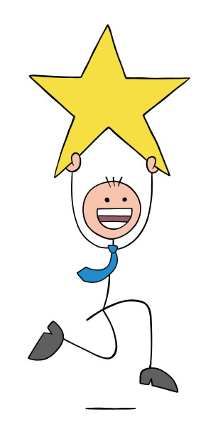 商人史蒂克曼很高兴，拿着星星跑，手绘卡通矢量图图片下载