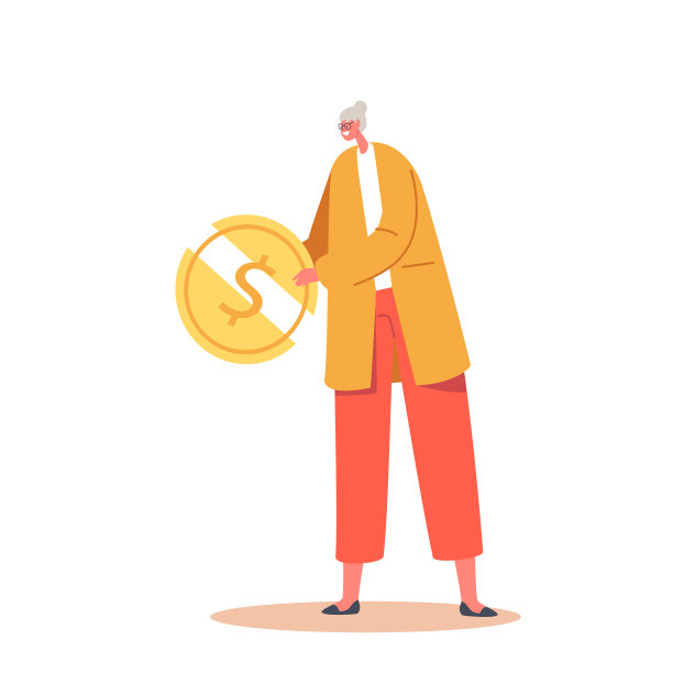 拿着巨大金币的小小高级女人。退休金、财富与退休概念。投资增长，有钱的投资者图片下载