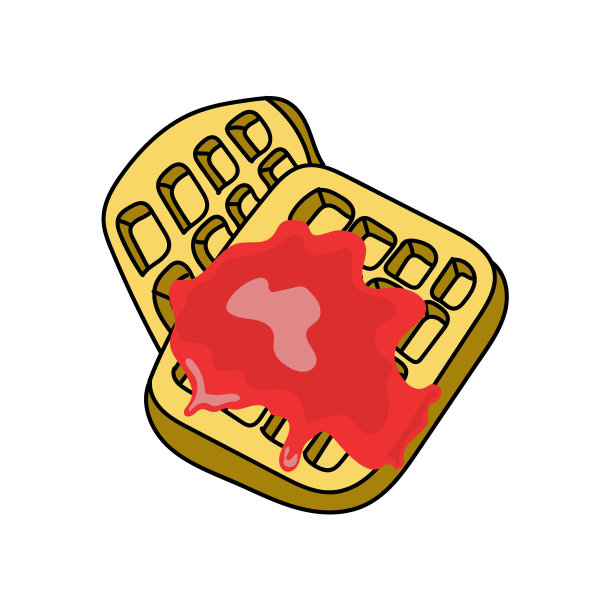 维也纳华夫饼，手绘涂鸦风格的元素。早餐。早上好。华夫饼和果酱。一个简单的涂鸦风格矢量。图片下载