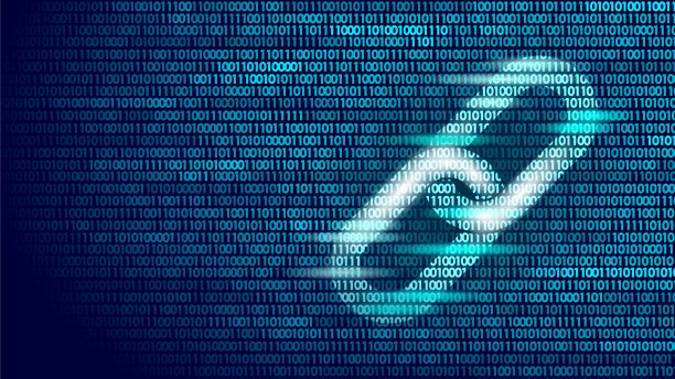 区块链超链接符号上的二进制码数大数据流信息。加密货币金融业务概念矢量插图背景模板图片下载